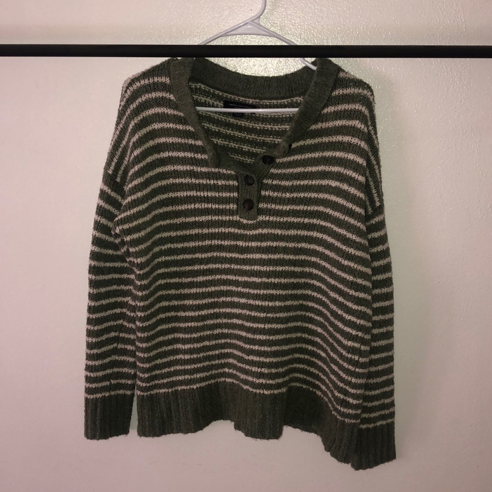 Green and white stripped sweater